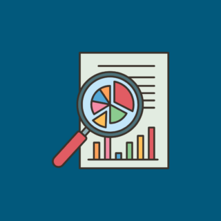 magnifying Glass on paper displaying pi charts